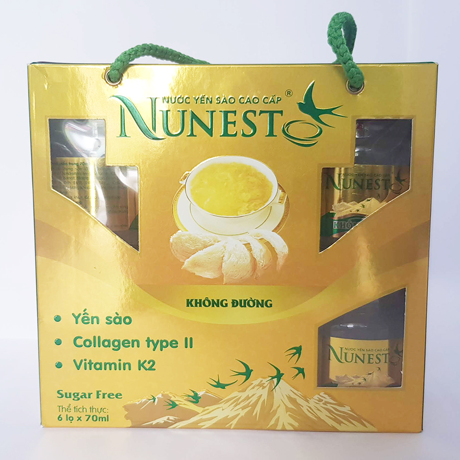 Lốc yến sào cao cấp collagen vitamin K2 không đường Nunest (6 lọ x 70ml)