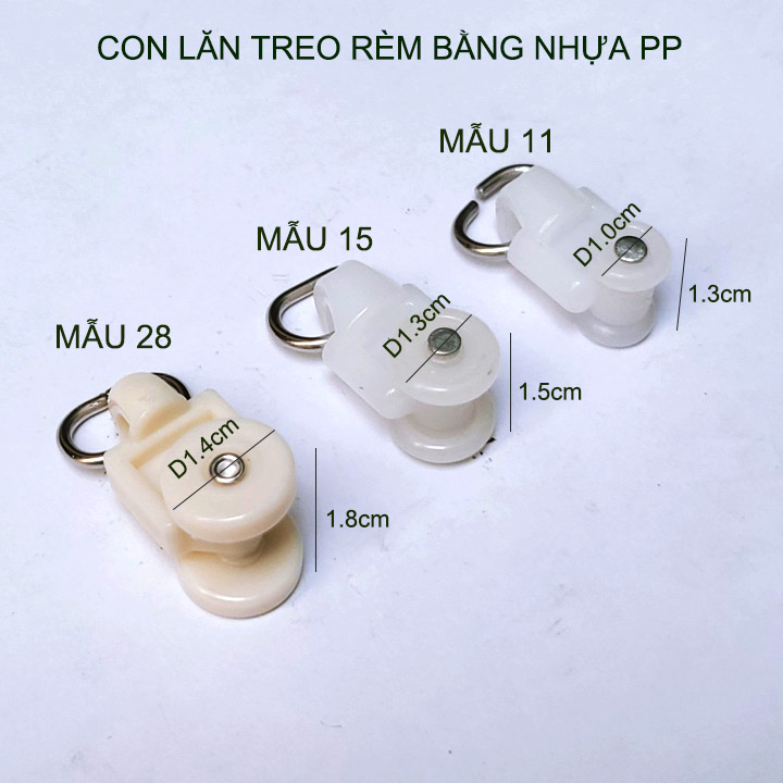 20 Con lăn treo rèm bằng nhựa PP, có nhiều kích cỡ cho khách lựa chọn