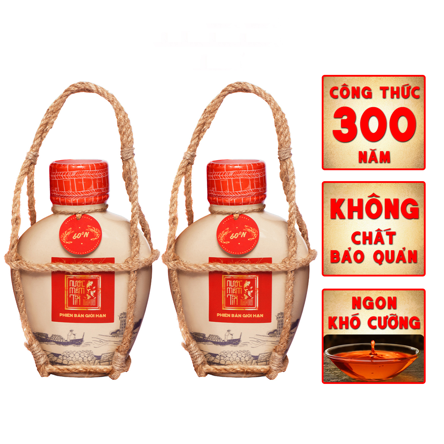 COMBO 2 BÌNH Nước mắm Tôm Biển Truyền Thống 60N đạm - Nước mắm Tĩn - 500ml/bình Thơm Ngon Hảo Hạng Không Chất Bảo Quản