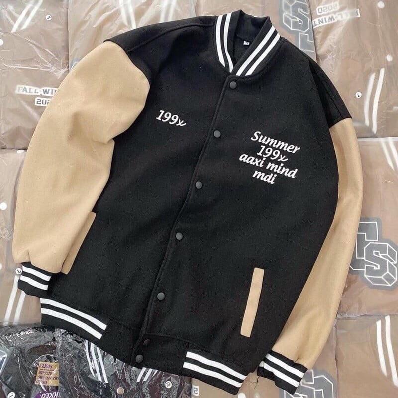 Bomber nỉ 199x phối viền from thụng cúc bấm