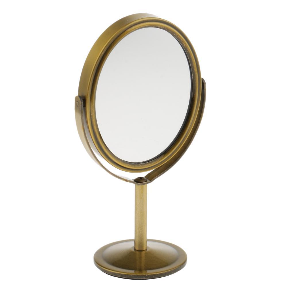 3in Mini Dual Side Normal Magnifying Oval Stand Makeup Table Mirror Bronze