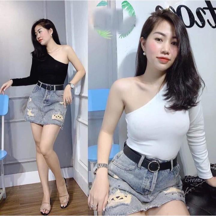 ÁO PHÔNG NỮ TAY DÀI LỆCH VAI TRANG XIXO - AT0007