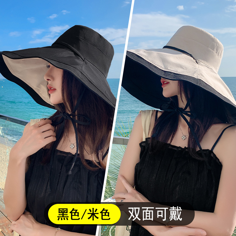 Mũ đẹp đi biển nón rộng vành chống nắng đội 2 mặt gấp gọn chống tia UV vành to thời trang Korea Chất liệu vải cotton 2 mặt thoáng mát  dona23062001