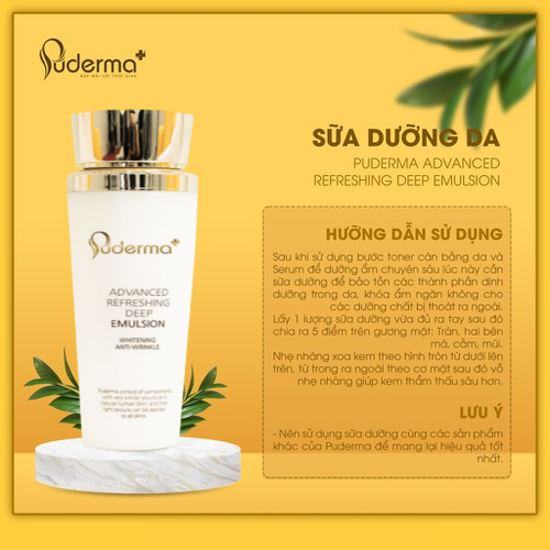 Sữa Dưỡng PUDERMA ADVANCED REFRESHING DEEP EMULSION: Trắng da, chống lão hóa, giảm mụn, thâm, sạm.