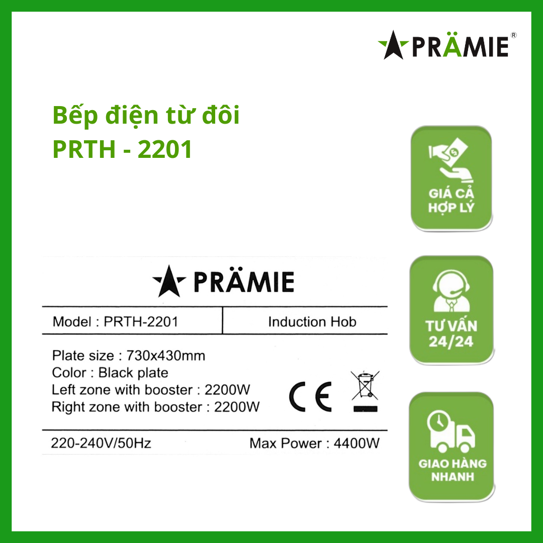 Bếp điện từ đôi Pramie PRTH - 2201_Hai Từ_Hàng nhập khẩu Thái Lan