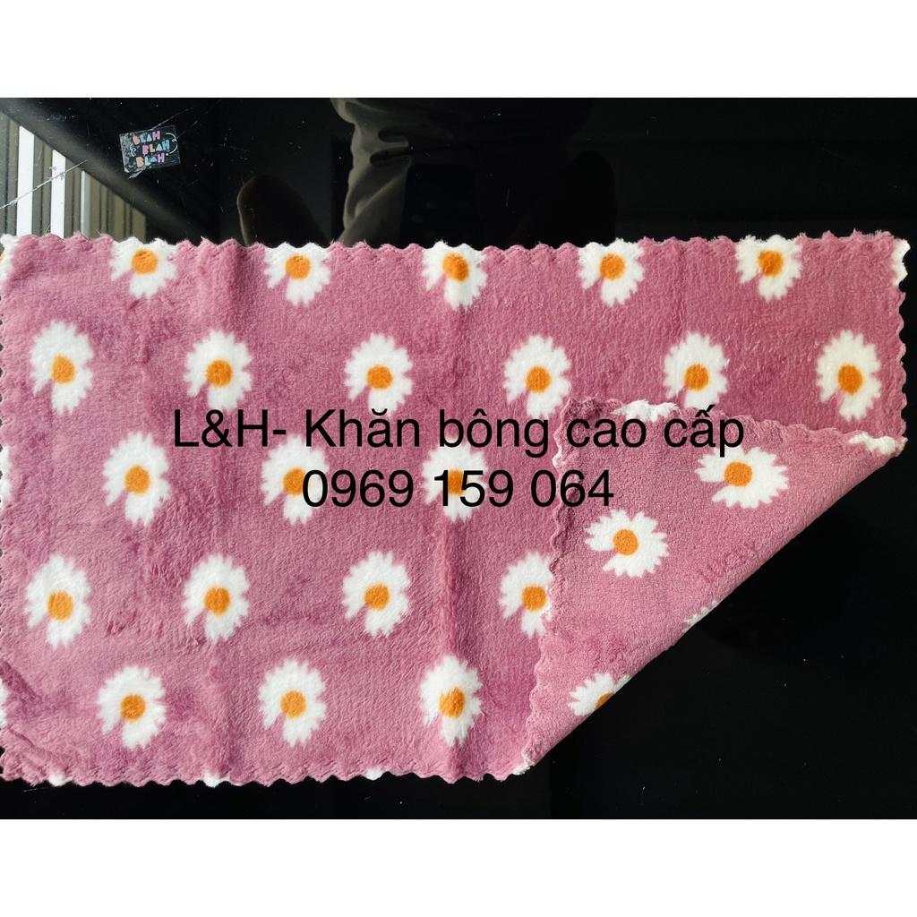 Khăn mặt lông cừu cao cấp, hoa cúc, KT 30x50cm