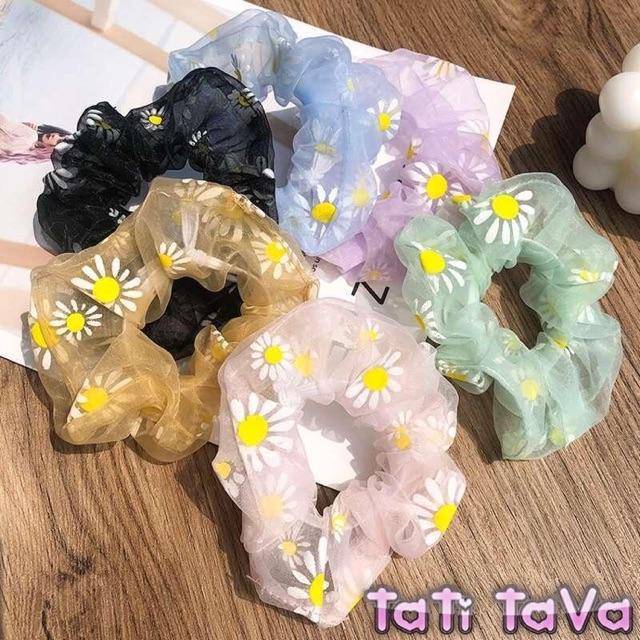 Video Cột tóc scrunchies voan hoa cúc Tatitava