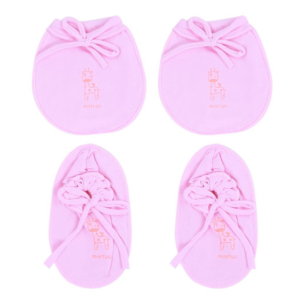 Combo 2 đôi bao tay bao chân viền màu bo sơ sinh Mintuu MT3061