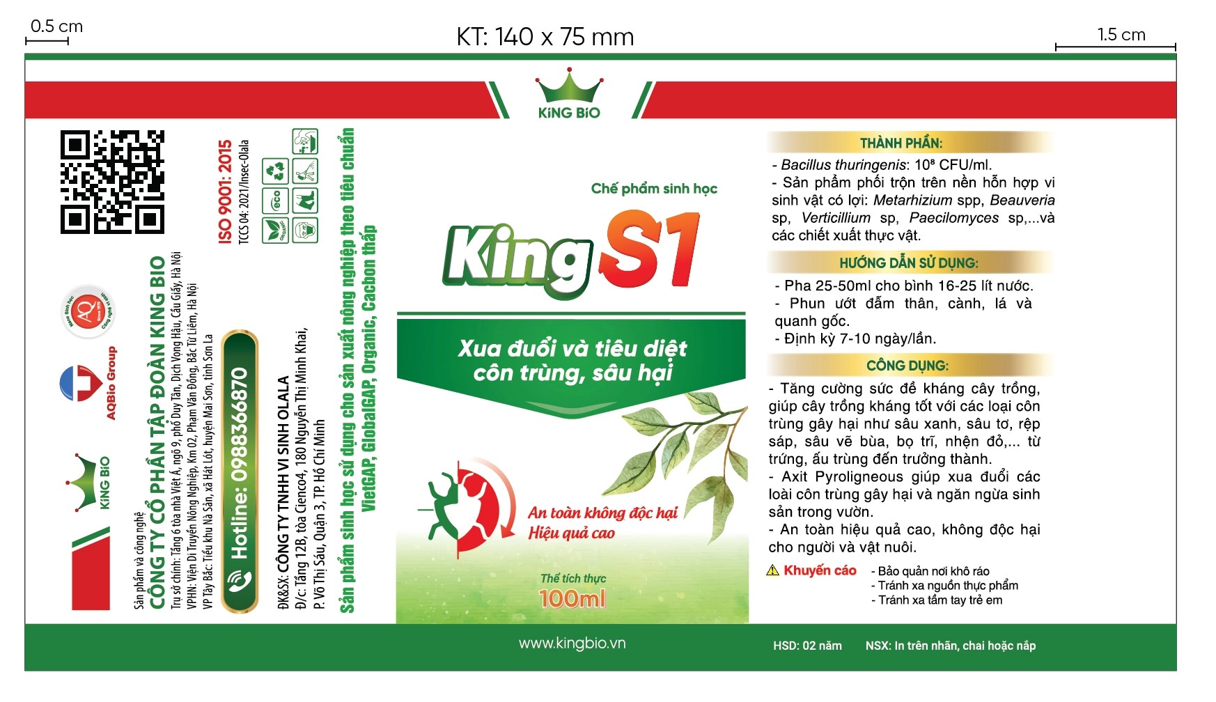 King S1 - Thuốc xua đuổi và tiêu diệt côn trùng, sâu bệnh an toàn hiệu quả cao