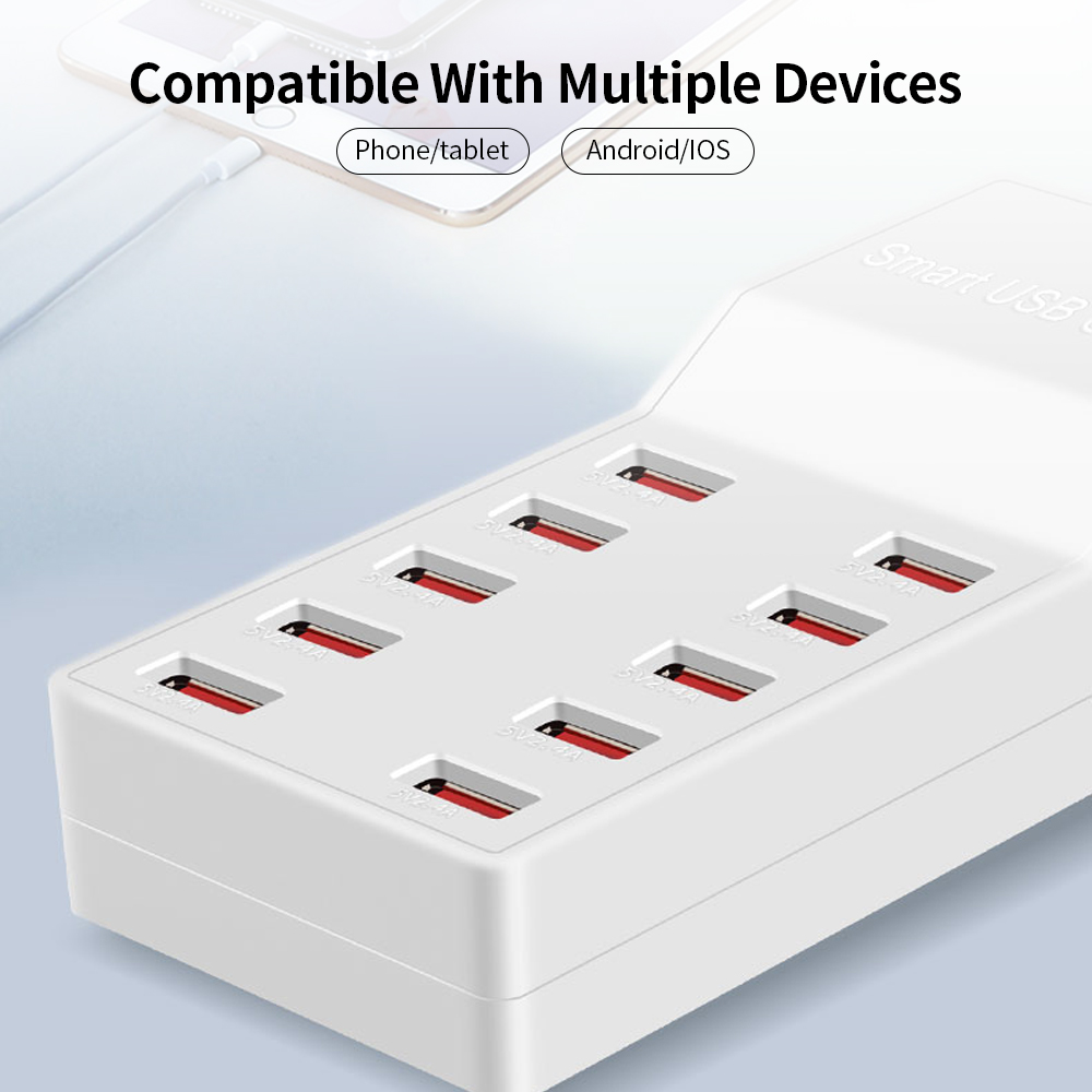 Bộ Sạc 10 Cổng USB 50W WLX-T8 Sạc Nhanh Cho Điện Thoại Di Động / Máy Tính Bảng