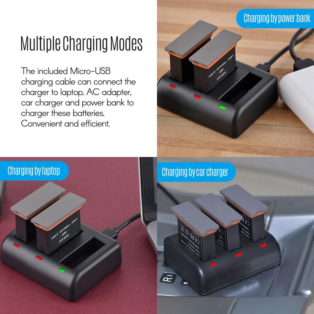 Bộ sạc ba kênh với 2 pin sạc Li-ion có thể sạc lại 1300mAh cáp sạc USB cho DJI OSMO