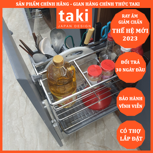 Kệ Đựng Chai Lọ, Gia Vị, Dao Thớt Tủ Bếp INOX 304 - Ray Âm Giảm Chấn - Có Thợ Lắp
