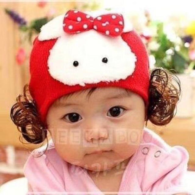 Mũ len tóc giả cho bé