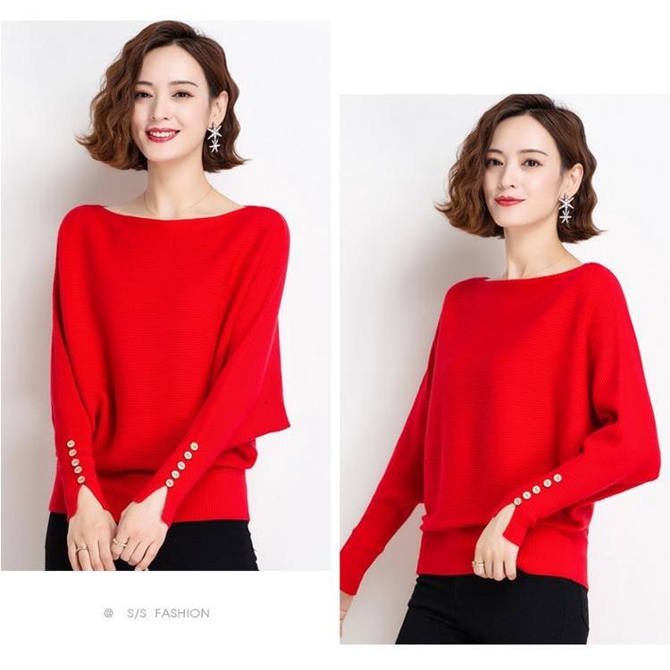 MS842 Áo len nữ cánh dơi tay khuy bo gấu thanh lịch