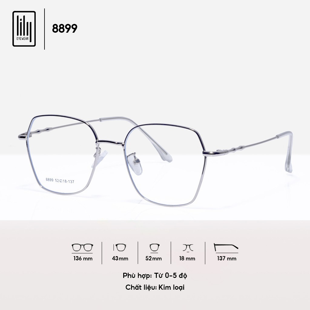 Gọng kính cận nữ Lilyeyewear mắt kính vuông to đa giác chất liệu kim loại thanh mảnh nhẹ nhàng màu sắc thời trang 8899