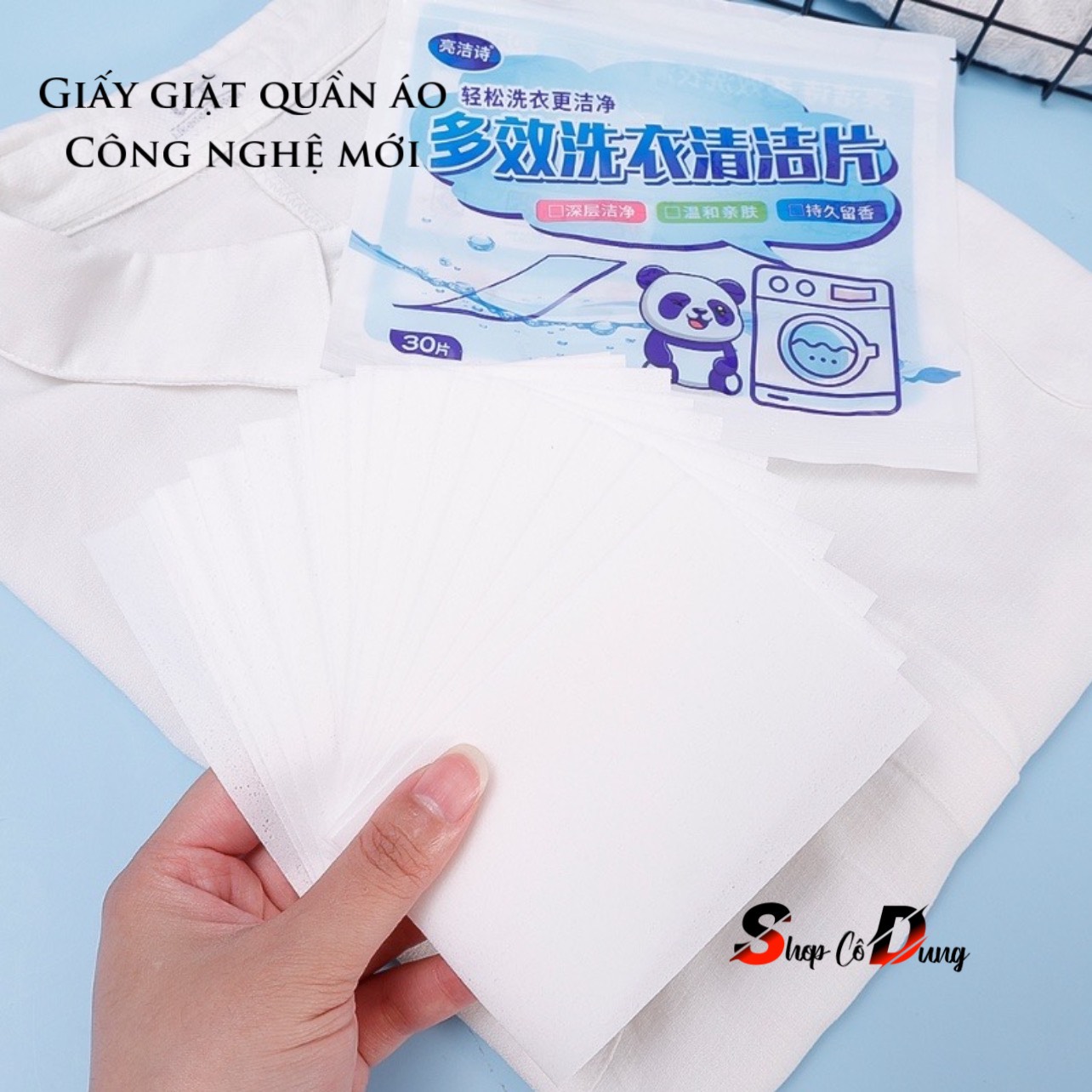 Giấy giặt quần áo túi 30 tờ, an toàn lành tính. Giấy giặt sinh học công nghệ hiện đại, hiệu quả cao