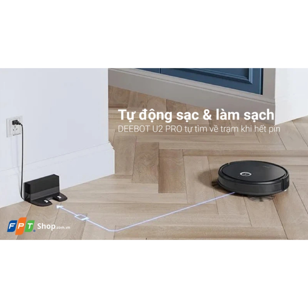 Robot Hút Bụi Lau Nhà ECOVACS DEEBOT U2 PRO, Máy Hút Bụi Lau Nhà Hơi Nước Tự Động, Điều Khiển Từ Xa, Cảm Biến Thông Minh, Chống Rơi Cầu Thang, Không Dây, Kết Nối App Điện Thoại, Bảo Hành 12 Tháng