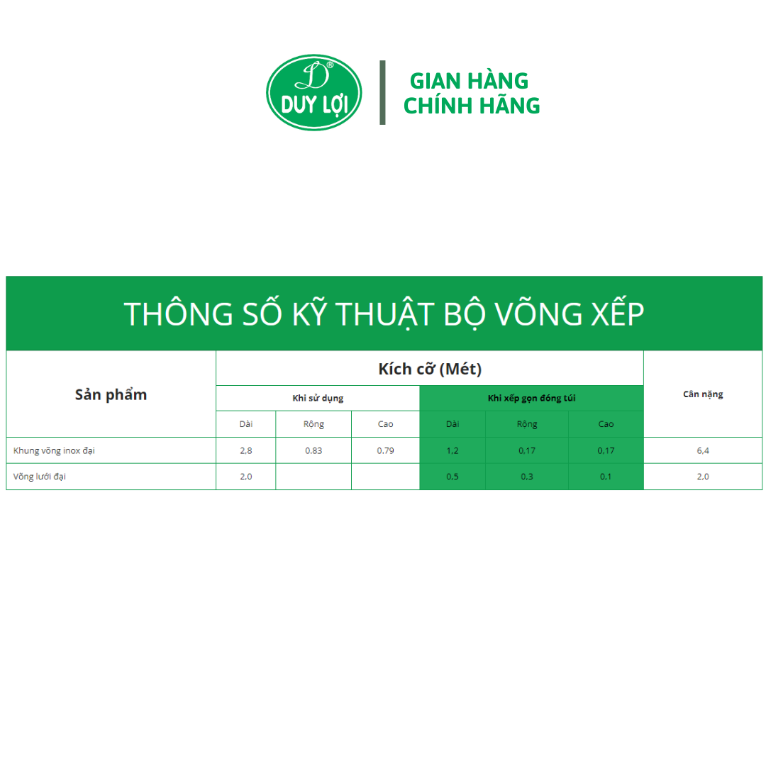 VÕNG XẾP DUY LỢI INOX - CỠ ĐẠI