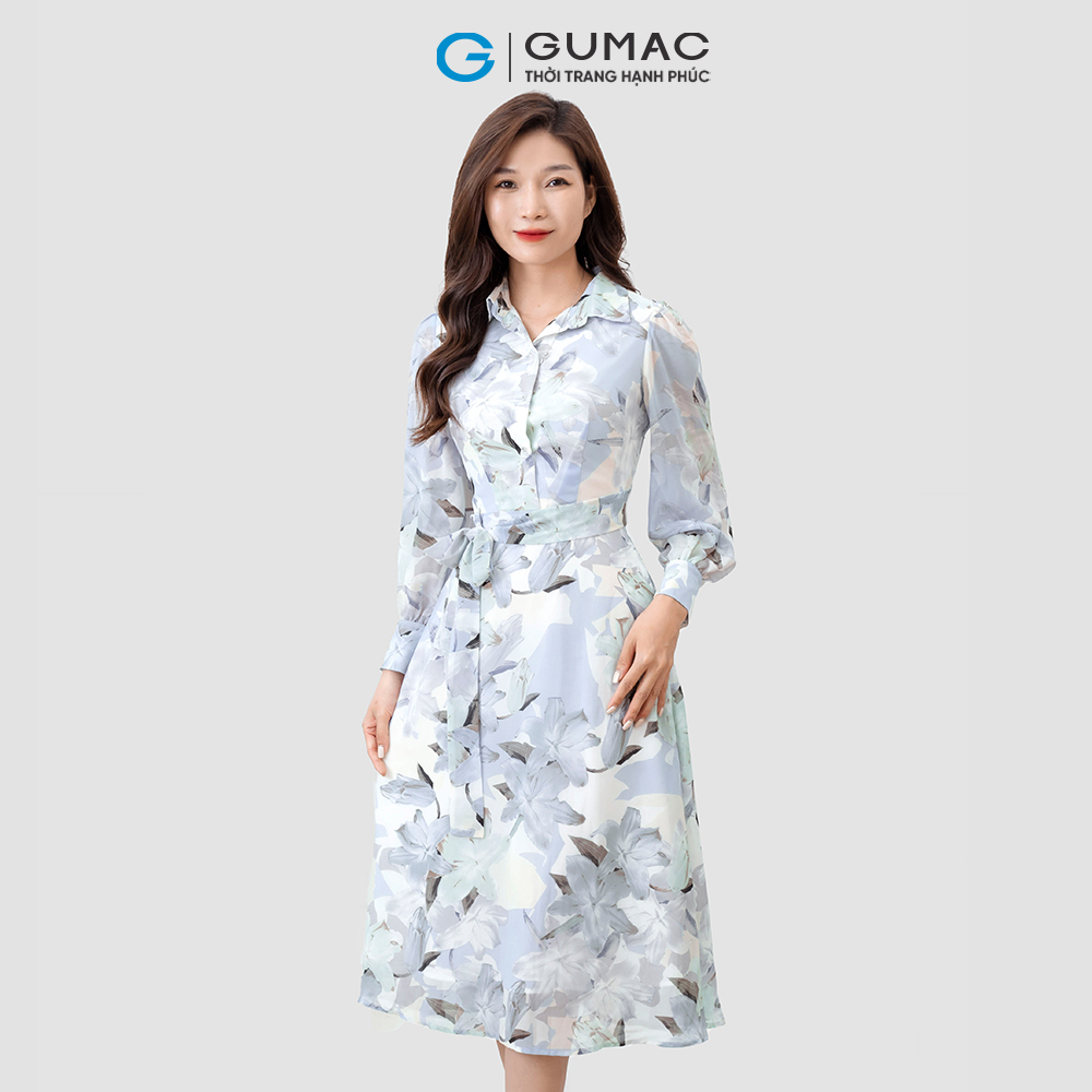 Đầm phối nơ eo GUMAC DD03045