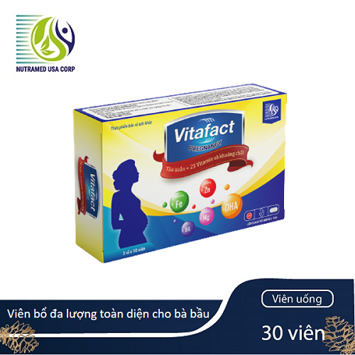 Viên uống đa lượng cho phụ nữ có thai Vitafact Preagnacy - Bổ sung các Vitamin, giảm ốm nghén, dự phòng dị tật cho thai nhi - Nhà máy liên doanh với Medinej - USA và đạt chuẩn GMP - WHO