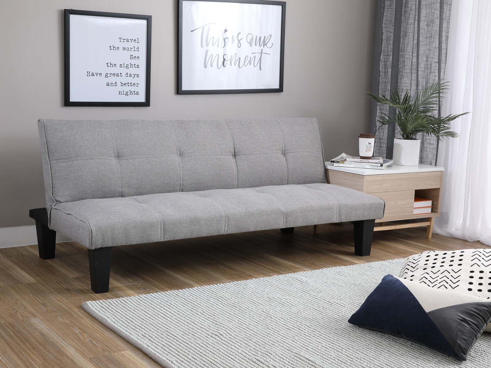 Ghế sofa giường đa năng DAY DREAM khung gỗ, đệm bọc vải cao cấp màu XÁM NHẠT, tựa lưng ngả 3 cấp độ | Index Living Mall - Phân phối độc quyền tại Việt Nam