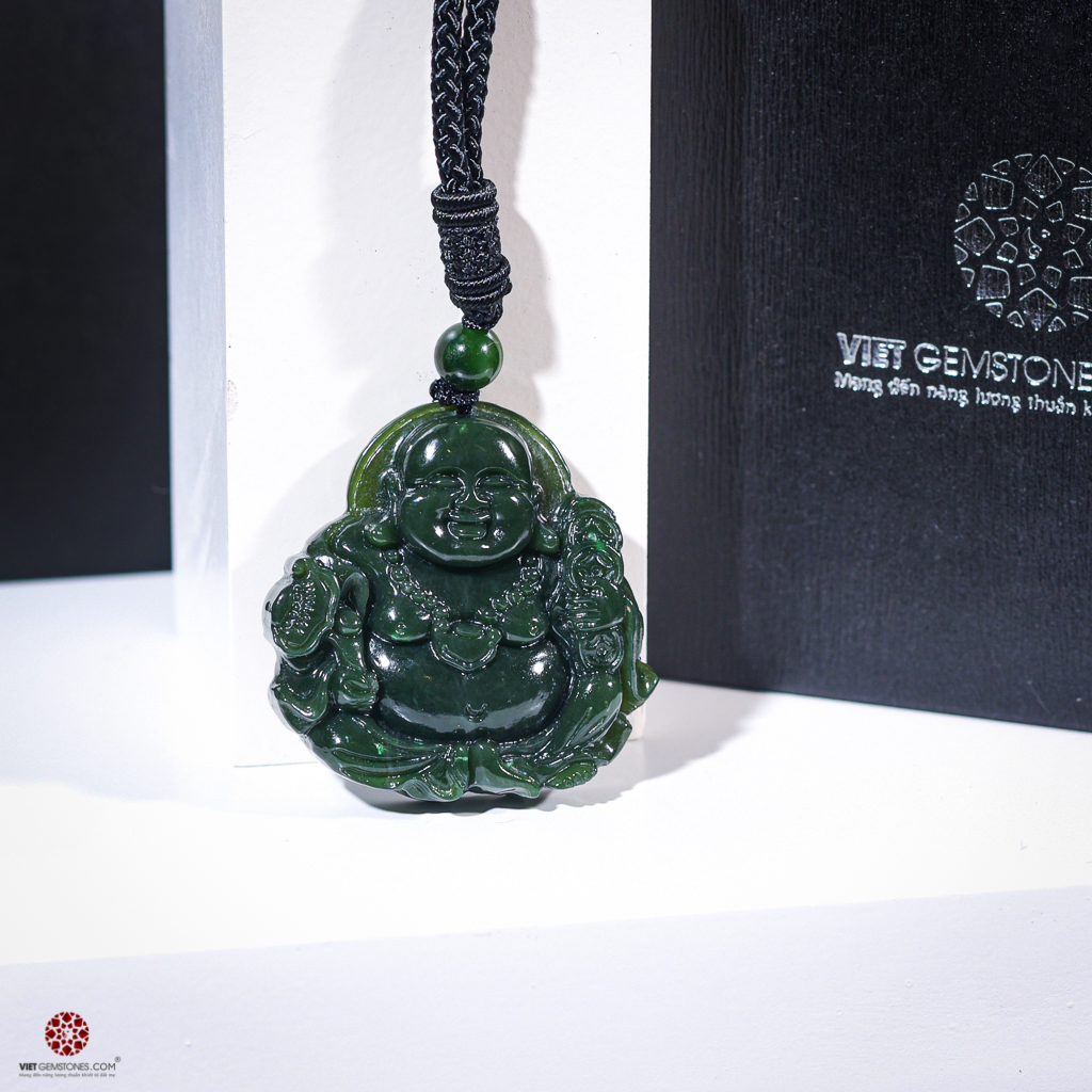 Mặt dây chuyền Phật Di Lặc Ngọc Bích - Nephrite Canada Tự nhiên 100% - Chất ngọc đẹp đem lại may mắn, lạc quan | VietGemstones