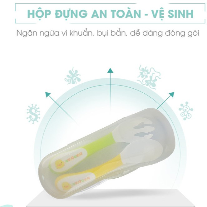 Bộ muỗng và nĩa tập ăn kèm hộp đựng mang theo cho bé (6M+) Piyo Piyo PY630146