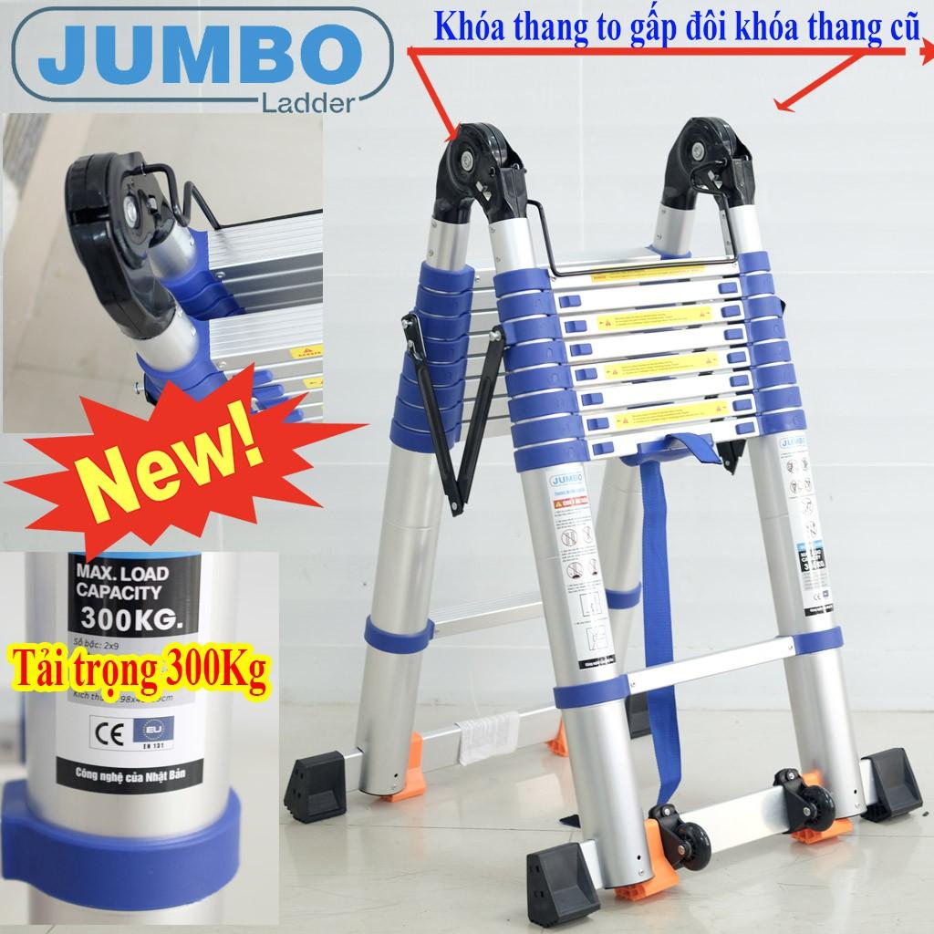 Thang nhôm rút đôi Jumbo - Đai xanh, tải trọng 300kg, Khóa thang mới