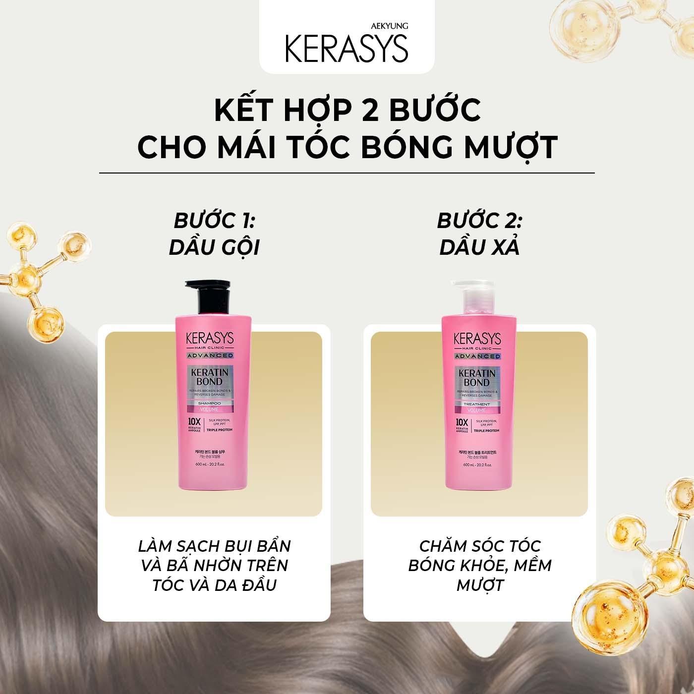 Dầu xả cao cấp Hàn Quốc Kerasys Keratin Bond Volume (Phục hồi chuyên sâu, làm phồng và ngăn ngừa rụng tóc) 600ml