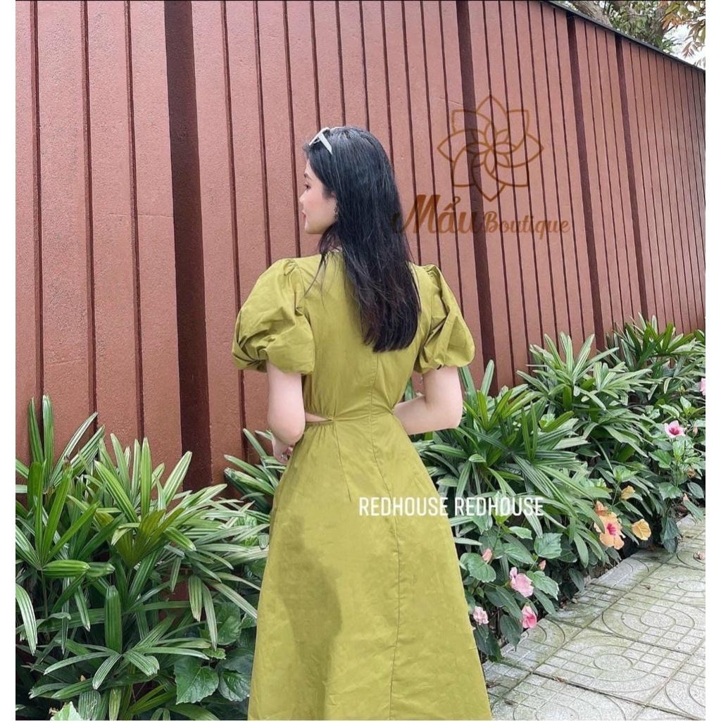 Váy Maxi Tay Bồng Khoét Eo Dáng Thon