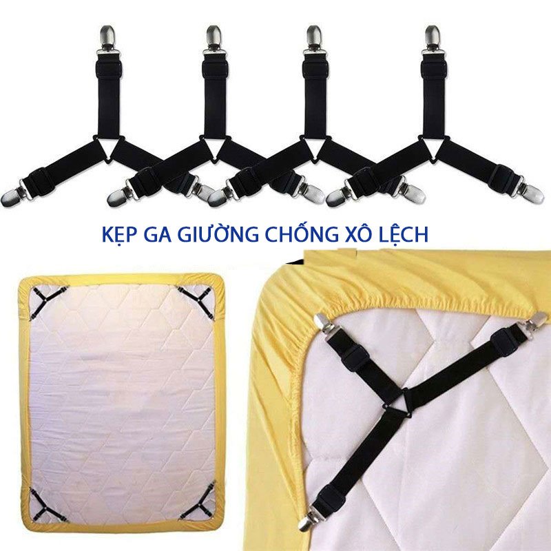 Set 4 chiếc Kẹp ga giường drap Lidaco cố định ga giường chống xê dịch chất liệu inox không gỉ
