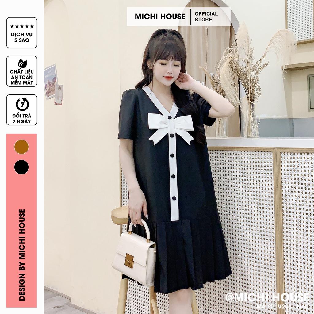 Đầm Suông Rộng Màu Đen, Nâu Cam V293 MICHI House Váy Xuông Đuôi Cá Ngắn Tay Chân Xếp Ly Freesize Mặc Bầu Xinh