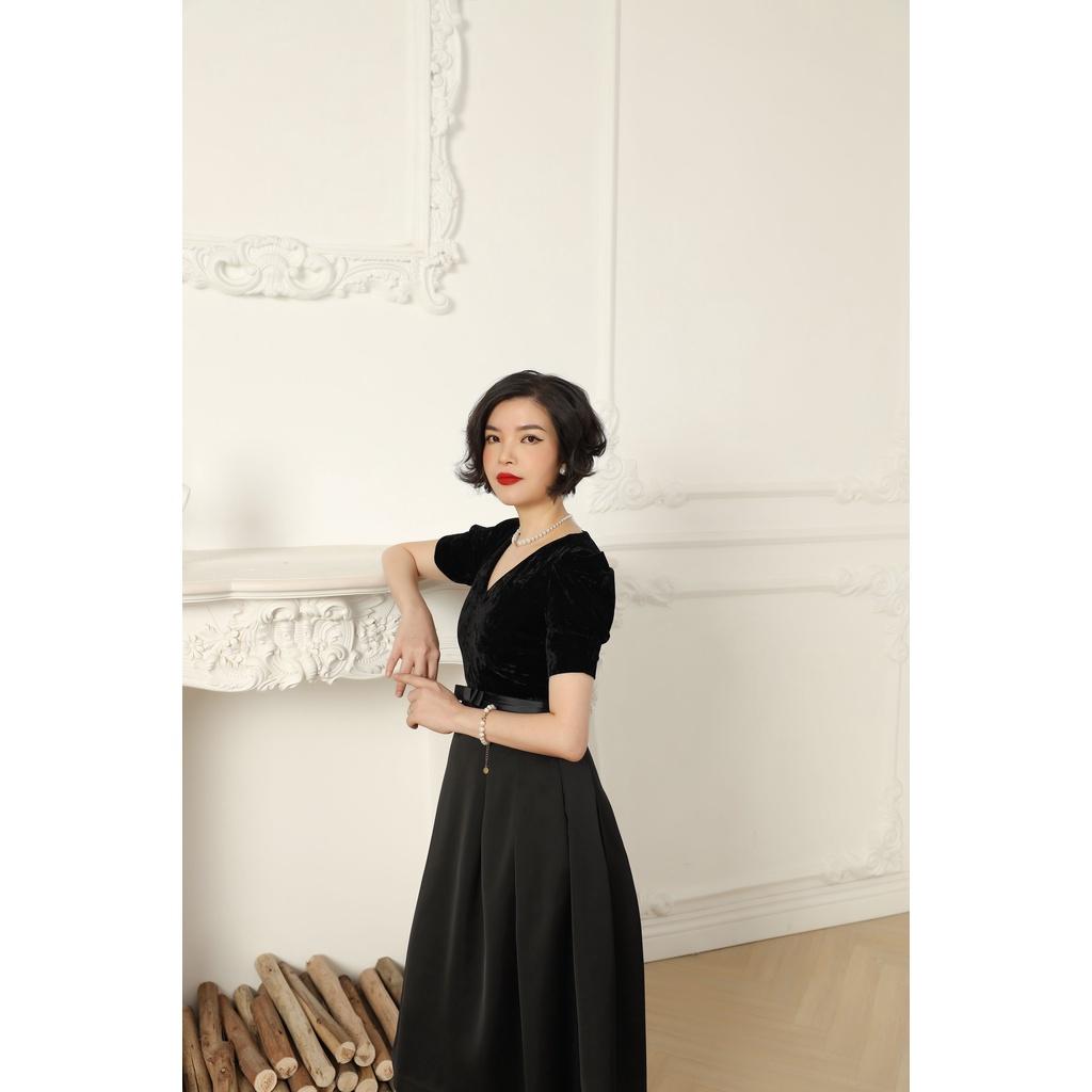 Đầm nhung phối CLARA MARE chất liệu vải Thân trên: nhung Thân dưới: Tafta DRE3046