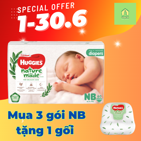 Tã Dán Siêu Cao Cấp Huggies Platinum Naturemade NB60 (60 Miếng)