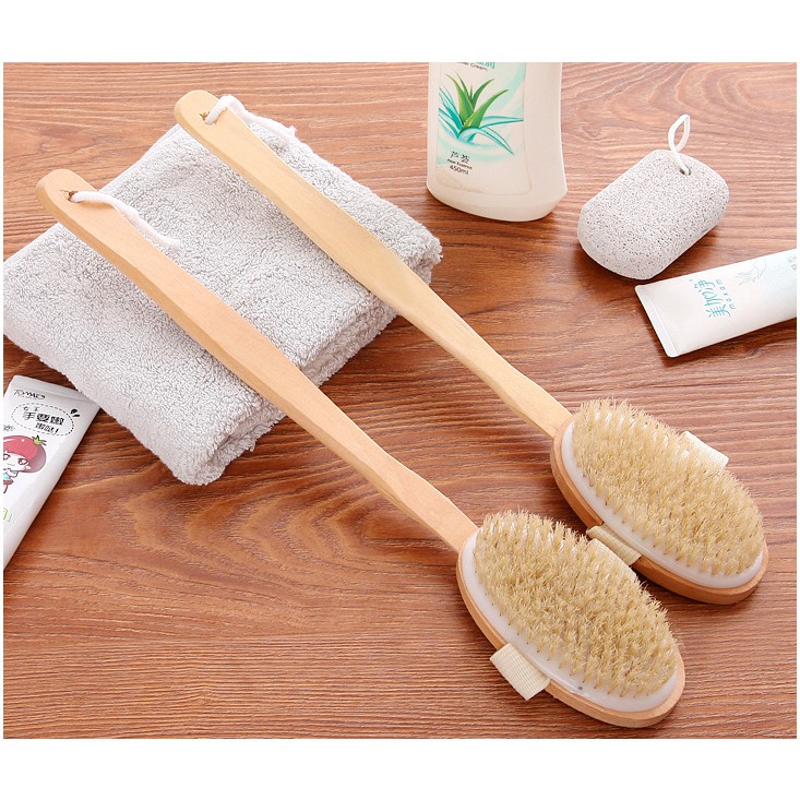Bàn chải da khô, cây chà lưng tắm, cây cọ lưng kỳ ghét loại 1 tẩy tế bào chết cán dài tháo rời 40cm
