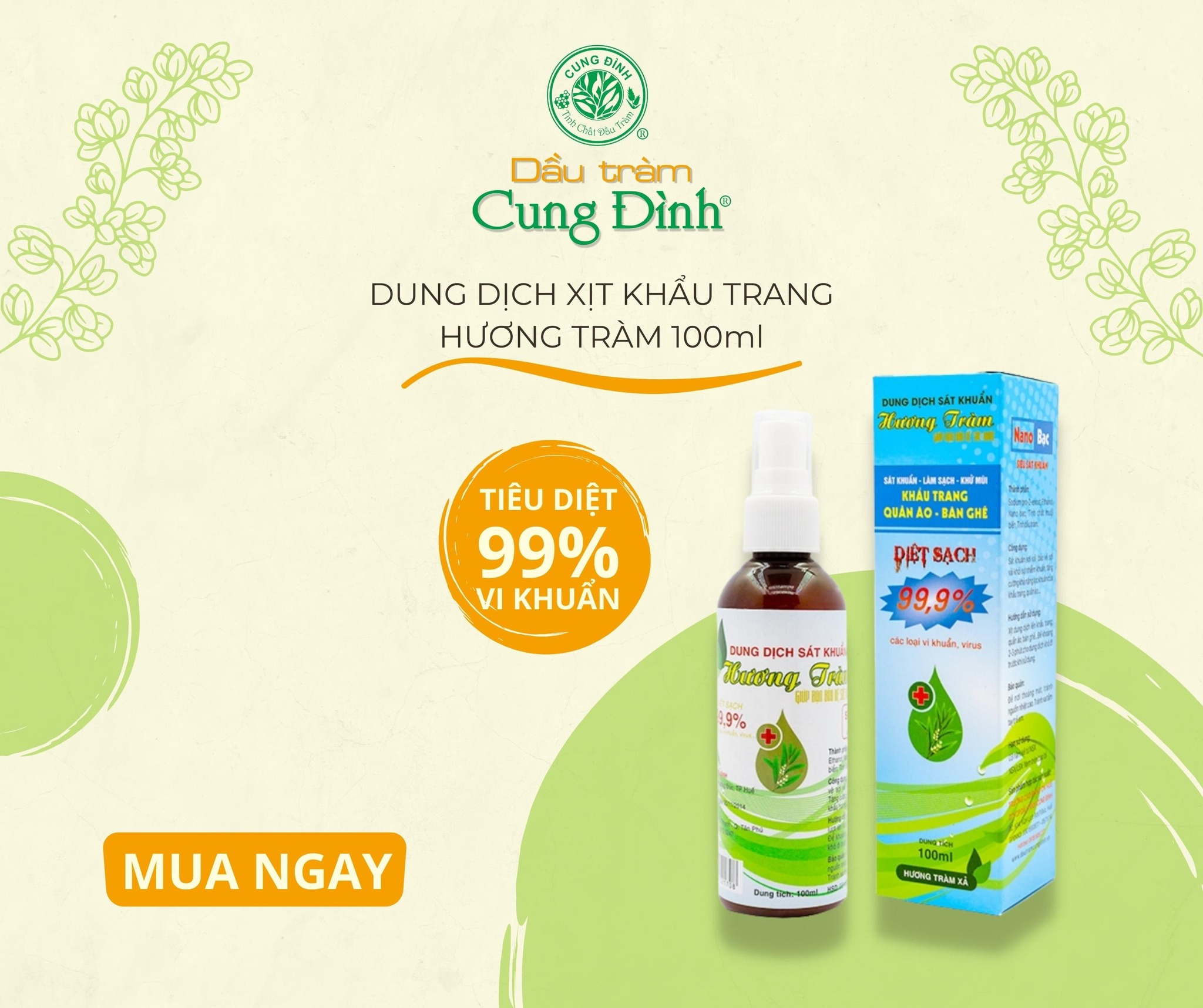 Dung dịch sát khuẩn khẩu trang Hương Tràm (100ml)