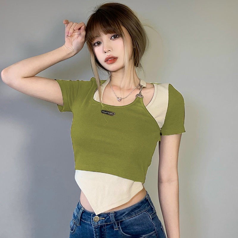 Áo Croptop Ôm Tay Ngắn Kiểu Dáng Trơn Basic Phối Xích , In Hoa Hồng - Vải Thun Bozip Cotton Dày Mịn, Áo Croptop Ôm Tay Ngắn Kiểu Dáng Phối Màu Gắn Dây Xích - Vải Thun Cotton Dày Mịn Màu Đen Xanh, Áo Croptop Ngắn Ôm 3 Lỗ In Chữ 