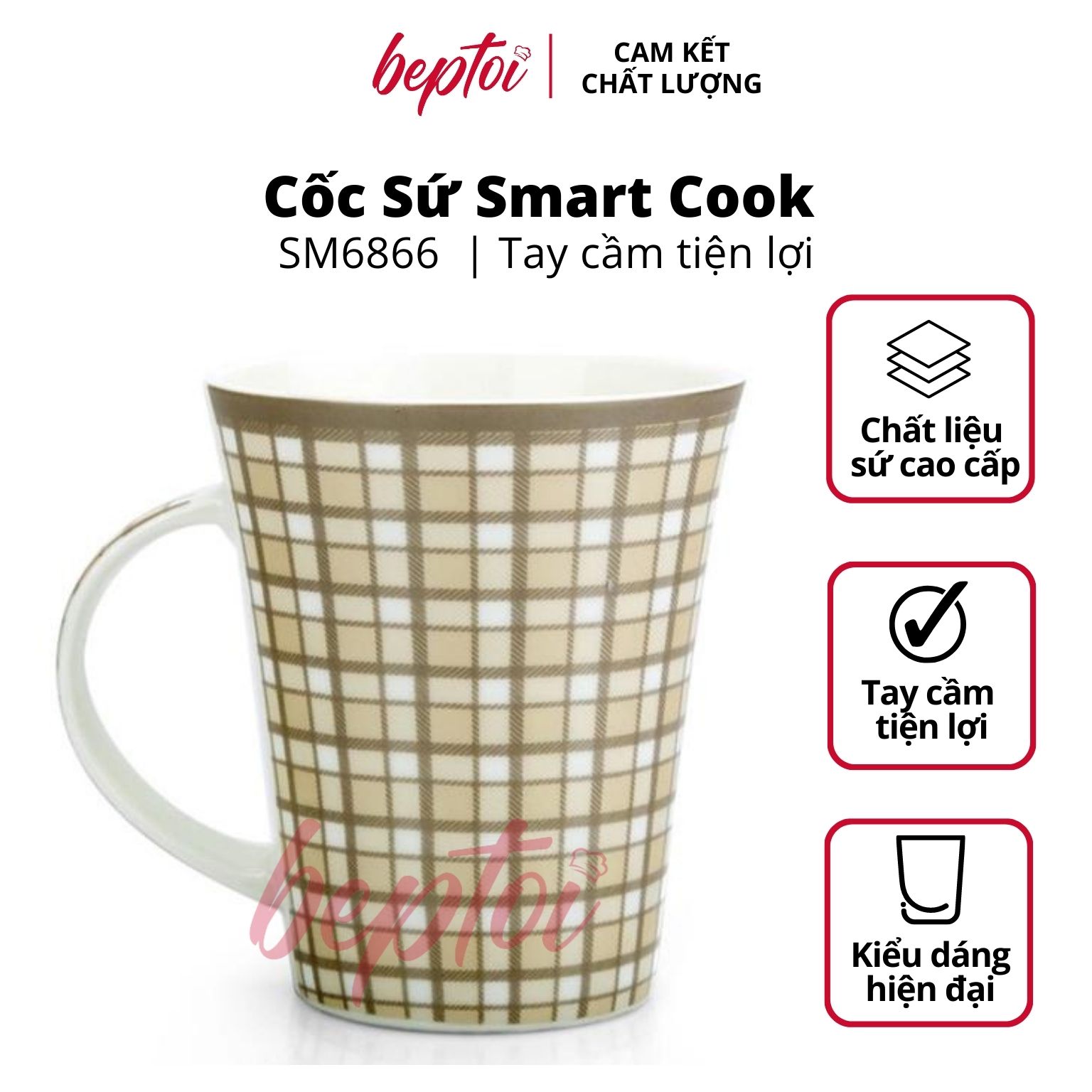 Cốc sứ cao cấp, ly sứ uống nước hoa văn phong cách Châu Âu Smart Cook dung tích 400ML Hàng chính hãng