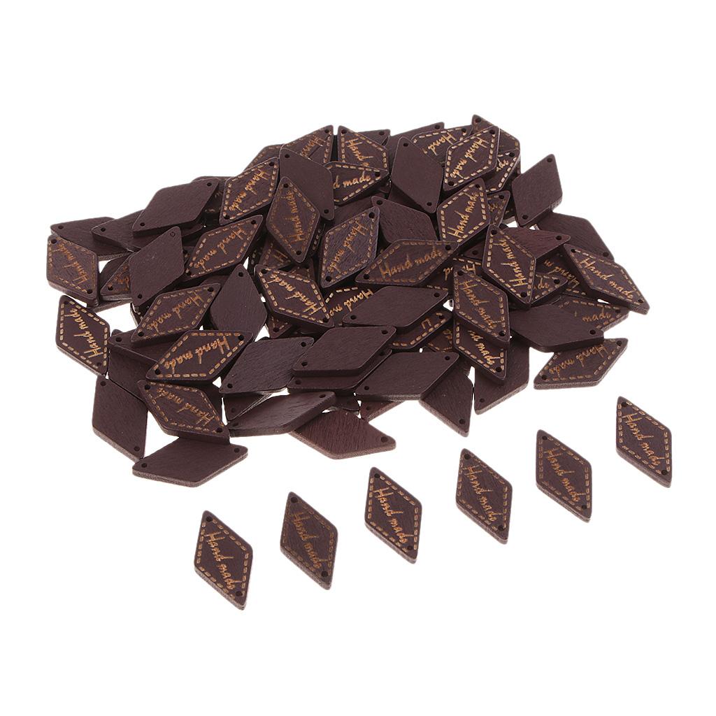 200 Pcs Wooden Handmade Design Tag Button Sewing Crafts Supplies Black Brown