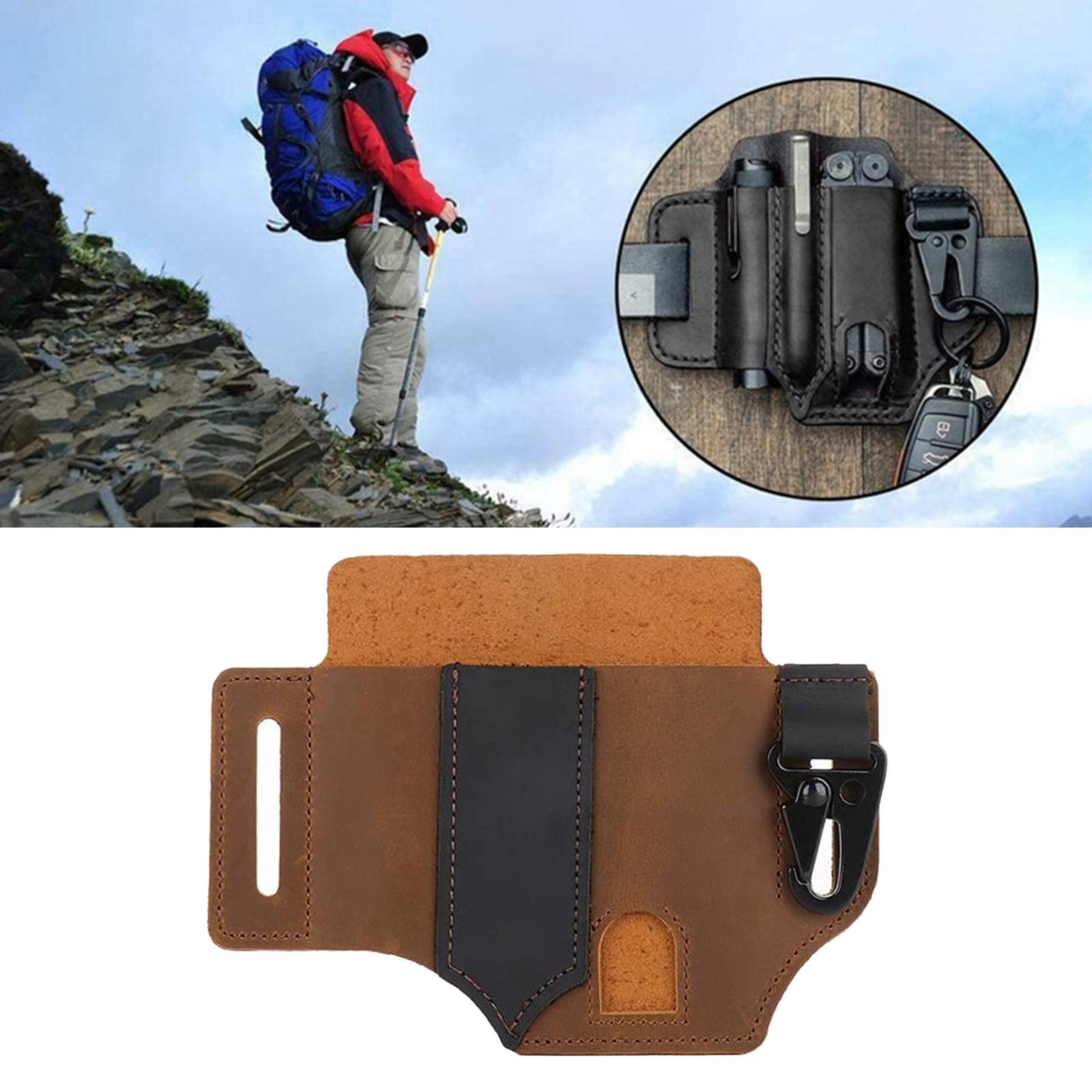 Leather Sheath for Belt, Multitool Sheath with Loops, Pocket Organizer for Men, Flashlight Holder Sheath Tool Pouch for Gears