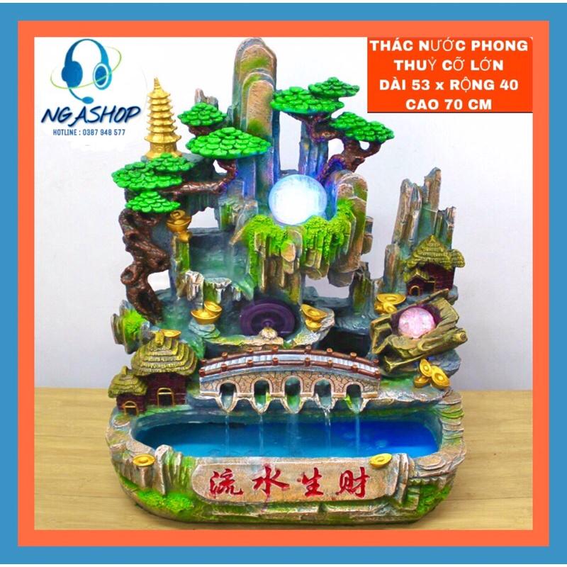 Thác nước phong thuỷ để bàn và đài phun nước ,Cầu vòm 5 lỗ tiểu cảnh hòn non bộ sáng tạo bánh xe phong thuỷ cỡ lớn 53cm