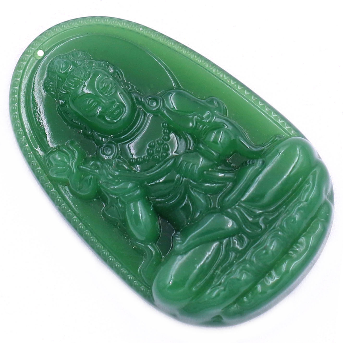 Mặt dây chuyền Phật Đại thế chí đá xanh lá 3.6 cm kèm móc inox vàng và vòng cổ dây dù xanh lá, Mặt Phật bản mệnh