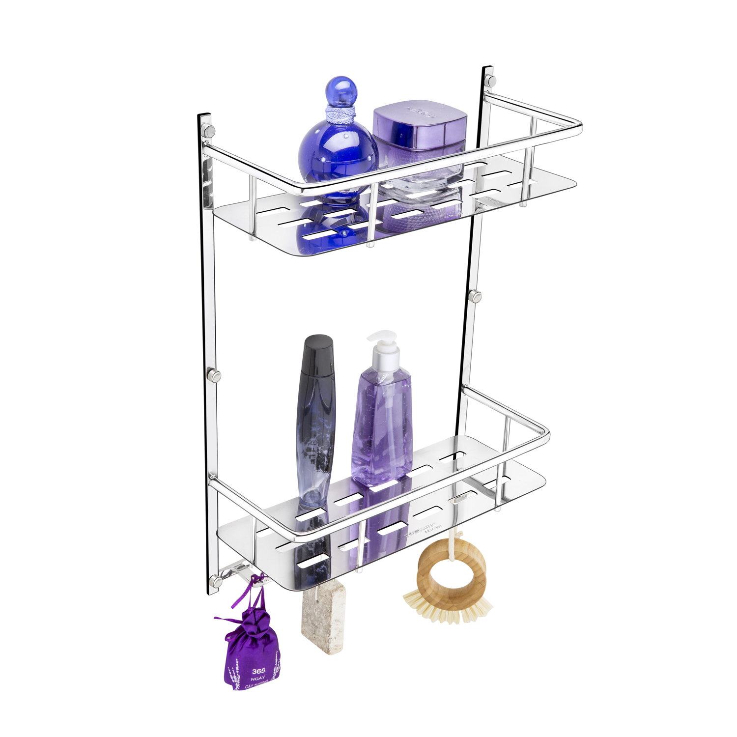 Kệ inox tấm dài đôi có móc inox 304 TOVASHU 304-MTD2