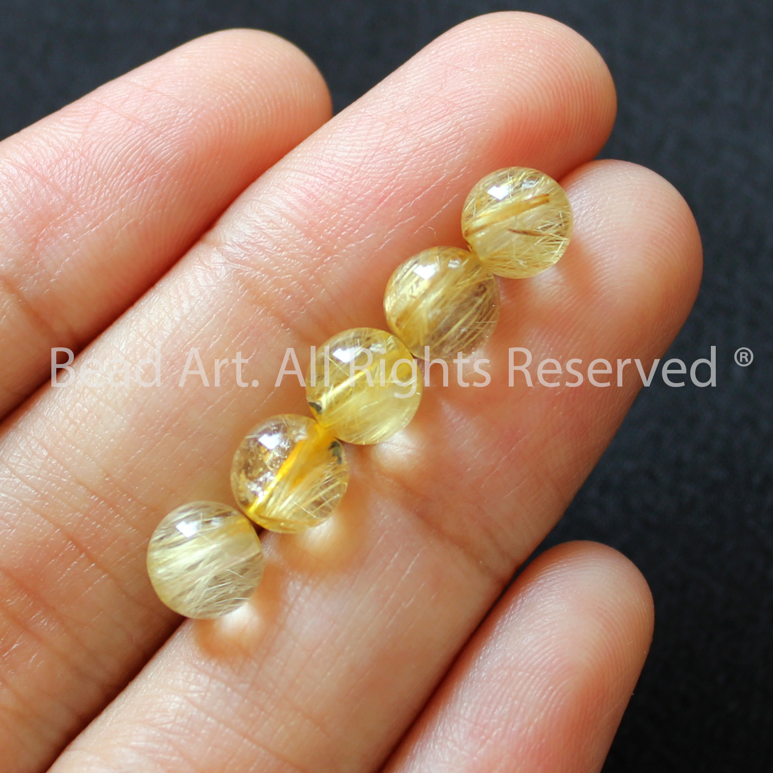 6MM Thạch Anh Tóc Vàng Tự Nhiên Dạng Tròn Loại A, Đá Phối Vòng Tay Phong Thuỷ, Trang Sức, Chuỗi Hạt, Mệnh Thổ, Kim - Bead Art
