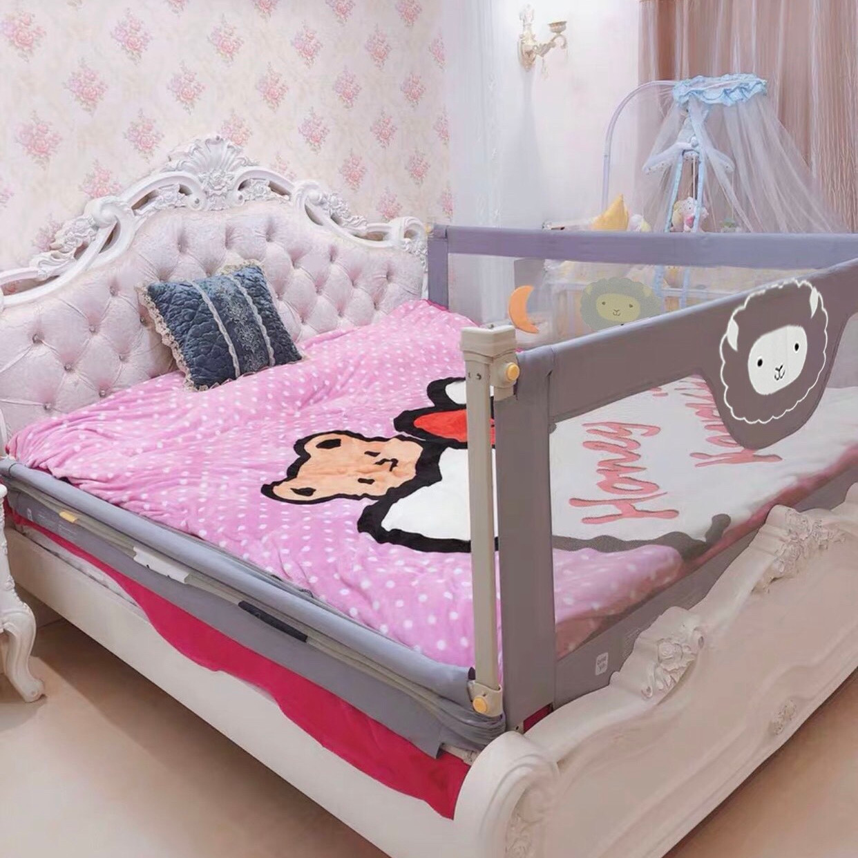 Thanh chặn giường, chắn giường cao cấp Umoo lắp đặt gọn nhẹ, không khoan đục, vải lưới giúp bố mẹ quan sát hoạt độn, đảm bảo an toàn cho bé
