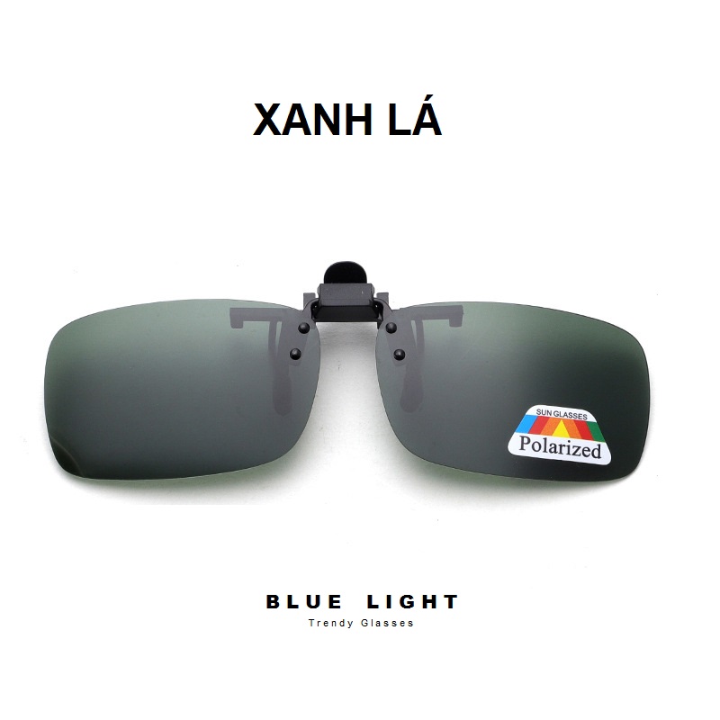 Kẹp Kính Râm Mắt Phân Cực Dáng Chữ Nhật, Phân Cực Polarized. Chống Tia UV, Màu Đen, Nâu, Vàng, Xanh Lá - BLUE LIGHT