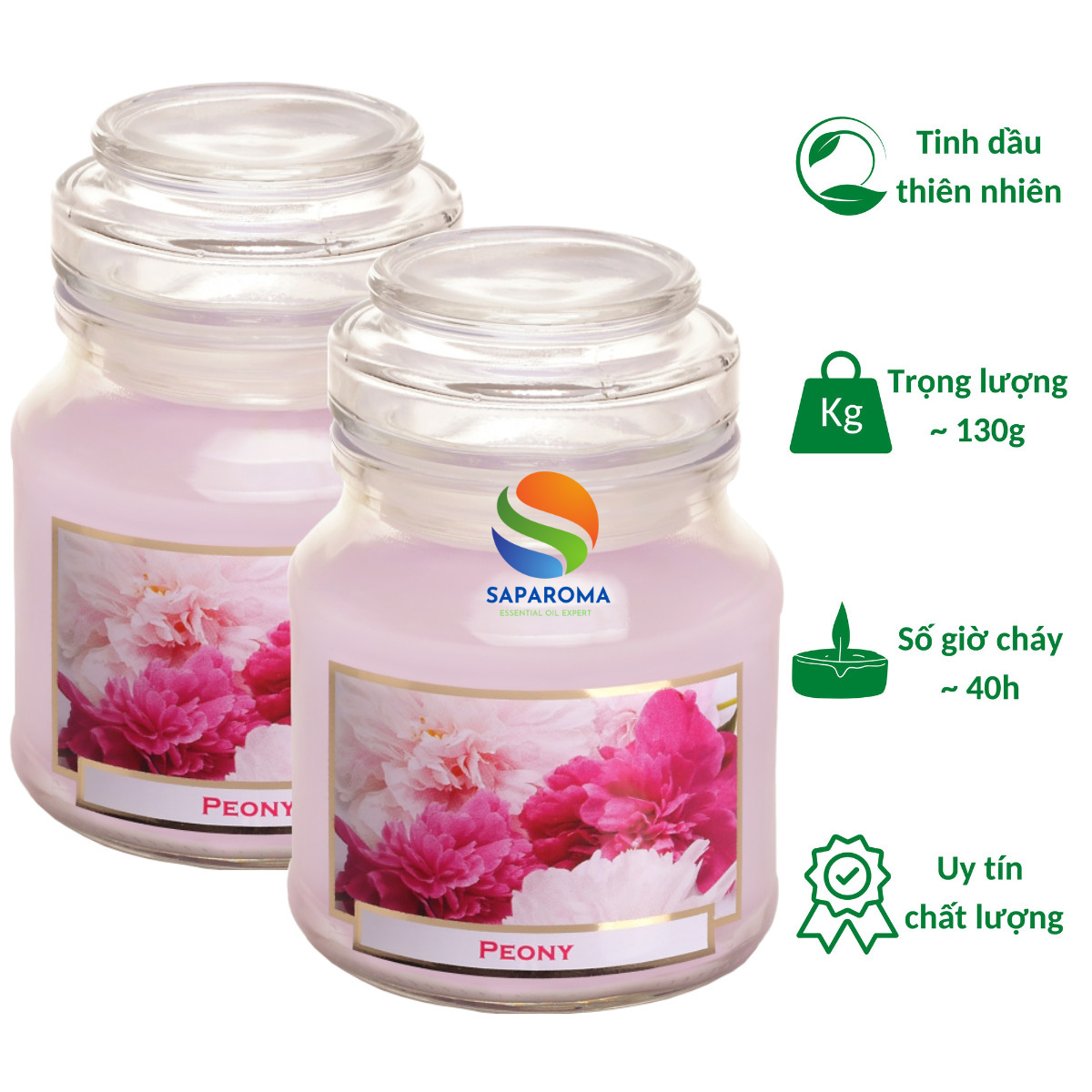 Combo 2 Hũ nến thơm Bartek Peony 130g QT0041 - hoa mẫu đơn, trang trí, thơm phòng, thư giãn, Hỗ trợ khử mùi