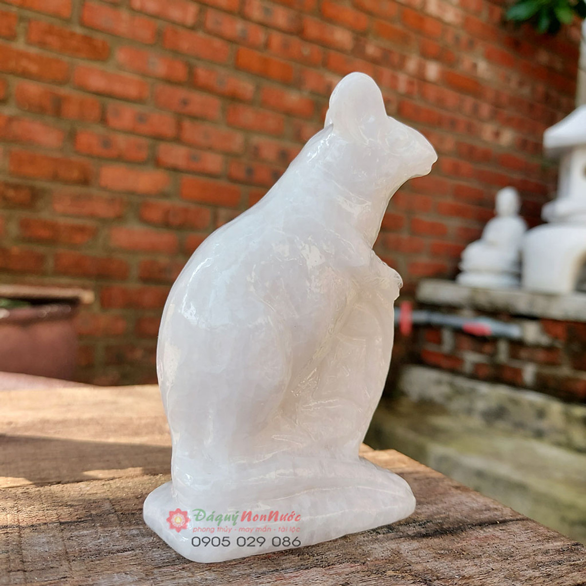 Tượng đá chuột 12 con giáp phong thủy đá trắng 10cm đá Non Nước