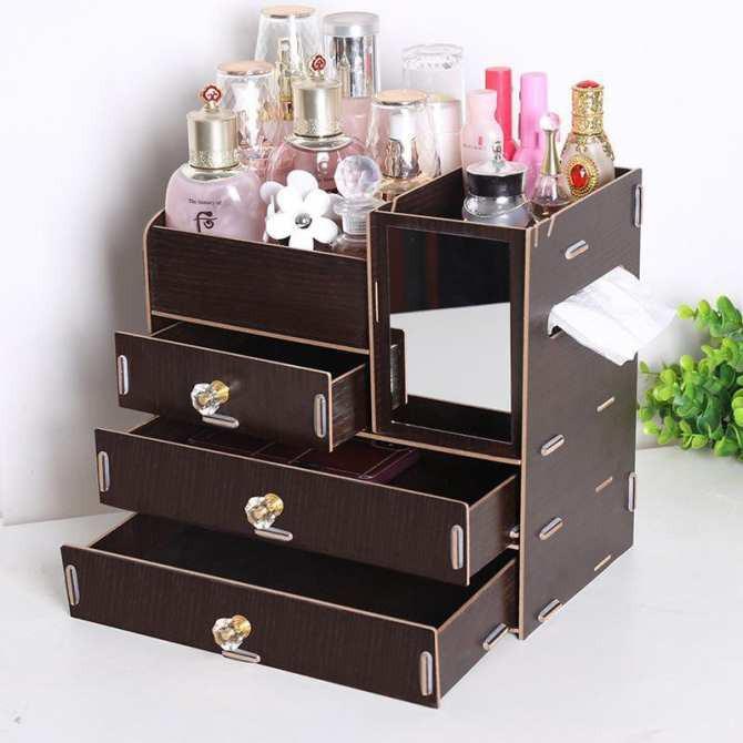 TỦ GỖ 4 TẦNG ĐỰNG ĐỒ TRANG ĐIỂM CÓ GƯƠNG SOI - KỆ GỖ ĐỰNG MỸ PHẨM, ĐỒ DÙNG CÁ NHÂN BẰNG GỖ THƠM CAO CẤP CÓ THỂ XẾP GỌN