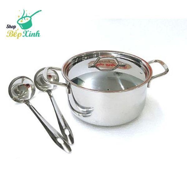 Bộ 2 nồi và 1 chảo chống dính  3 đáy từ inox 430 FiveStar Standard  nắp inox tặng 5 muỗng